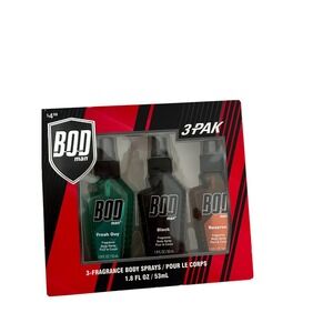 Bod Man 3 Pack Fragrance Body Spray  Set-Fresh Guy, Black, Reserve 1.8 oz Ea